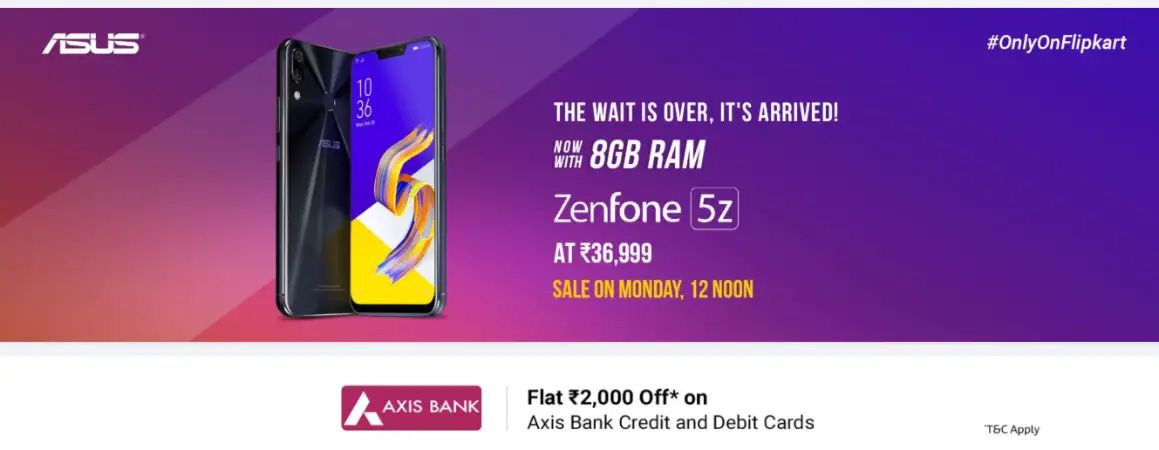 华硕Zenfone 5Z 8GB RAM，256GB存储版本将于7月30日在印度上市销售