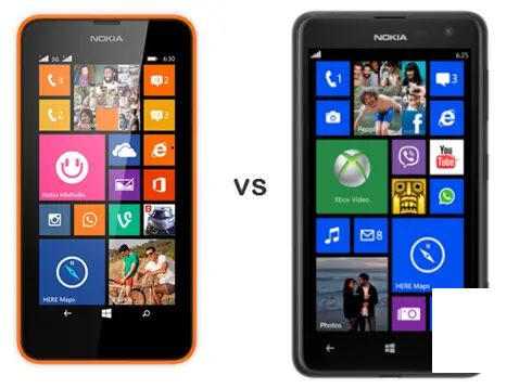 诺基亚Lumia 630 对比 诺基亚Lumia 625：屏幕、处理器、摄像头和功能